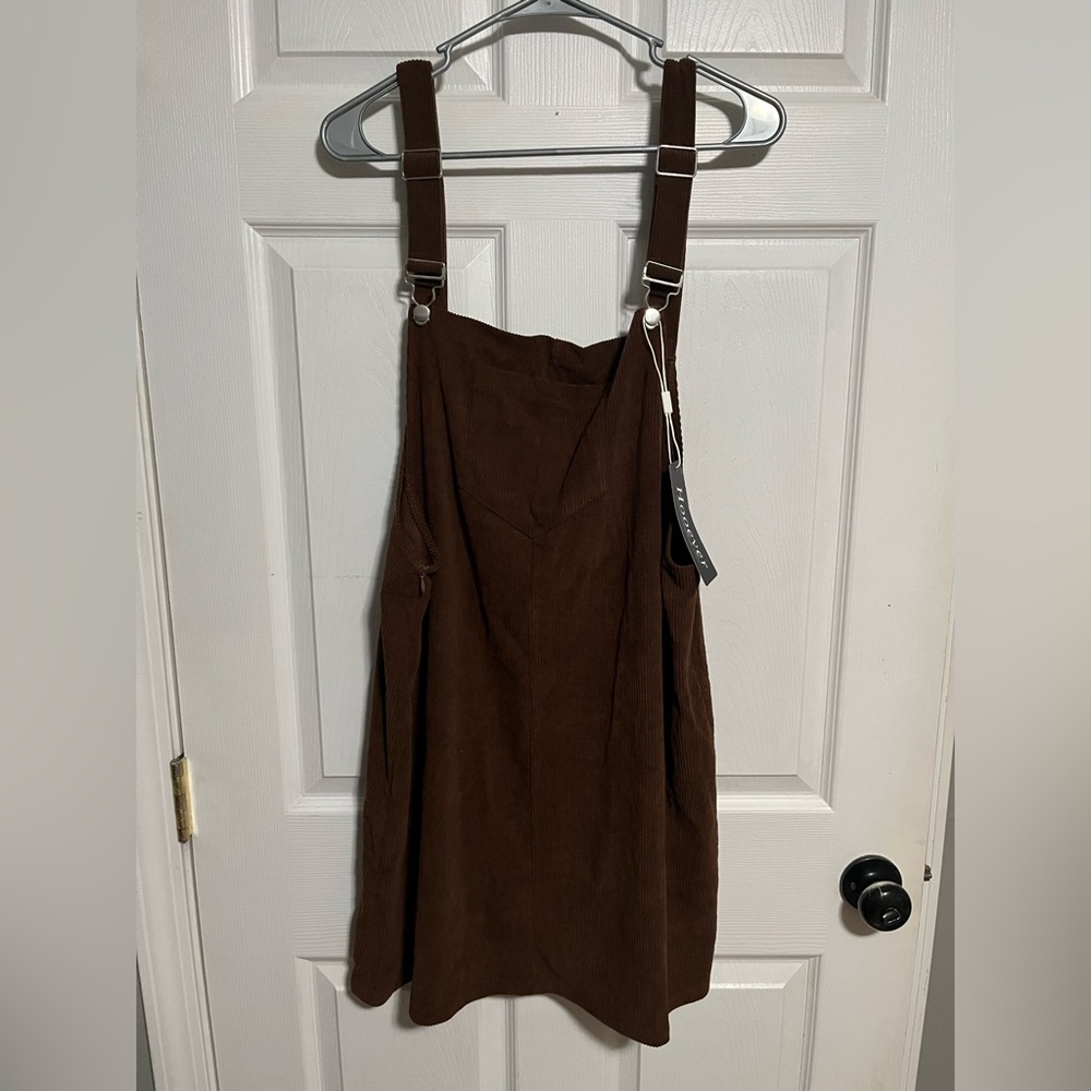 XL Brown Corduroy Overall Dress